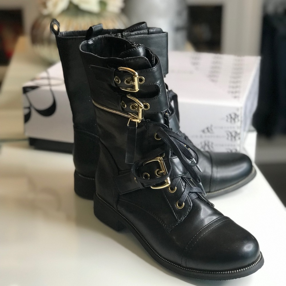 Rock & Republic Joanie Black Moto Boots, size 8.5